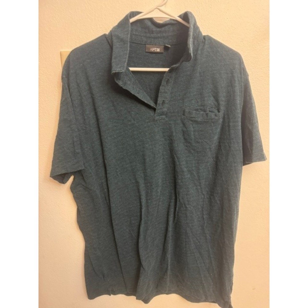 Apt.9 Men XL Polo Shirt Teal Blue Micro Stripe Short Sleeve Chest Pocket Top (F)